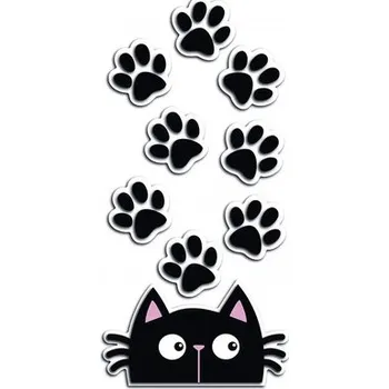 Samolepící dekorace 3D samolepka na zeď pěnová Kočka & tlapky 17x34 cm