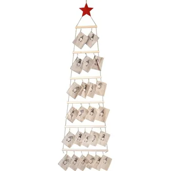 Vánoční dekorace Adventní kalendář stromeček 213395 přírodní pytlíky 120 cm
