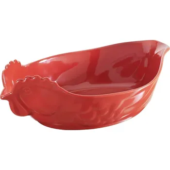 Talíř Pekáč na drůbež se slepičí hlavou 34 × 22 × 7,5 cm červená