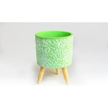 Miska na dřevěných nožkách, polyresin, zelená, 19 x 12 cm