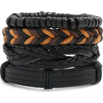 Náramek B-TOP Pánský kožený 4 dílný náramek - černá/ hnědá