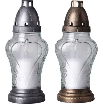 Svíčka Hřbitovní sklo 21 cm vklad 70g 29h. srdce čirá mix 333 gram