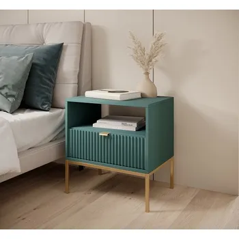 Noční stolek Noční stolek se zásuvkou Nova - zelená/zlatá