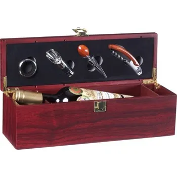 Dárkový box na 1 víno mahagon - 4 pomůcky Z0035