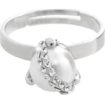 Stříbrný prsten s perlou zdobenou šikmým dvouřadem krystalů Swarovski Crystal (Stříbro 925/1000)