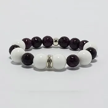 Náramek Damský náramek z minerálů 10/12 mm - bílý onyx a švestkový nefrit