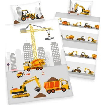 Povlečení Herding Stavba 100 x 135 nitěné knoflíky, 40 x 60 cm hotelový uzávěr