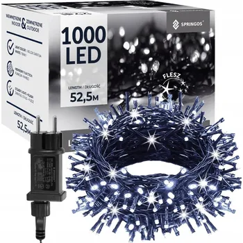 Vánoční dekorace Springos vánoční světýlka řetěz 1000LED 50m studená bílá + flash