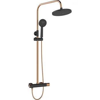 Vodovodní baterie Invena Moonlight, sprchová sada s dešťovou hlavicí 22,5x22,5 cm, černá-růžové zlato, INV-AU-77-014-V