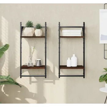 police vidaXL 2patrové nástěnné police s tyčemi 2 ks 30x25x65 cm [836256] Barva: hnědý dub