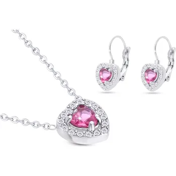 Souprava šperků Ellami VERONA 306 Set řetízek a visací náušnice, srdce osázené růžovým zirkonem Ellami
