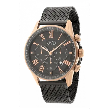 Hodinky JVD Černé rose gold pánské náramkové hodinky JVD JE1001.4 s římskými číslicemi - chronograf 10ATM (Pánské náramkové hodinky JVD JE1001.4 s římskými číslicemi - chronograf 10ATM)