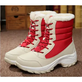 Dámská zimní obuv Dámské zimní kotníčkové nepromokavé boty s kožíškem Barva: béžovo červená, Velikost EUR: 37