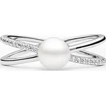 Stříbrný prsten Eternity s pravou přírodní bílou perlou a Brilliance Zirconia obvod 54 mm
