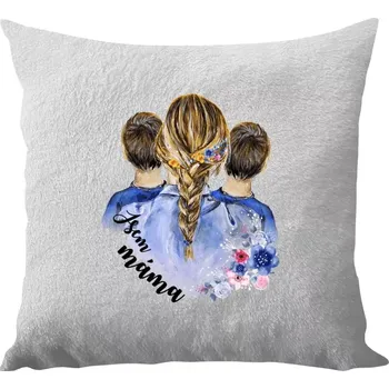 Polštář Polštář bílý 40x40 cm - dlouhý chlup Jsem máma - dva kluci