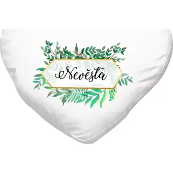 Polštář Polštář srdce 40x35 cm Nevěsta zelené listy