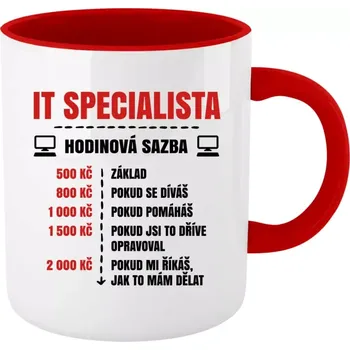 Hrnek pro IT specialisty - Hodinová sazba - IT specialista - červený vnitřek a ucho 330 ml