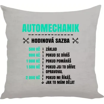 Polštář Polštář lněný 40x40 cm Hodinová sazba - automechanik