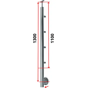 Zábradlí Hahn Steel Konfigurátor - nerezový sloupek Ø42,4mm - 4 x výplň Ø12mm, AISI 304 - brus, boční kotvení Typ držáku madla: Model 0718.242 - kulaté madlo ⌀42,4mm, Výška sloupku - nad podlahou: 1100mm, Parametry sloupku pod úrovní podlahy: 60*200mm