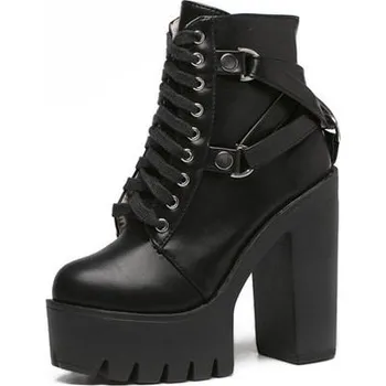 Dámské kozačky Dámské kotníkové boty s ozdobným šněrováním na patě GoodDayGirl Fashion Barva: Černá, Velikost: 41