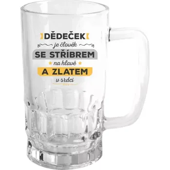 Sklenice Půllitr skleněný Dědeček je člověk se stříbrem na hlavě a zlatem v srdci