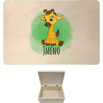 Úložný box Dřevěný box s víkem Žirafa