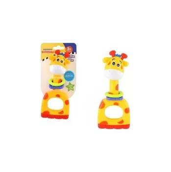 Hračka pro kojence Chrastítko/kousátko/pískátko žirafa plast 7x16cm na kartě 3m+