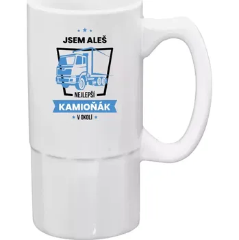 Sklenice Půllitr bílý vysoký Nejlepší v okolí - kamioňák