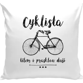 Polštář Polštář bílý 40x40 cm Cyklista tělem i prasklou duší