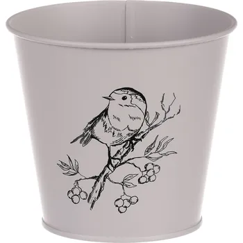 Stojan na květiny Autronic Obal kovový, šedivá barva s ptáčkem KK117 GREY