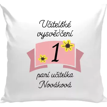 Polštář Polštář bílý 40x40 cm Učitelské vysvědčení - kytičky