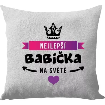 Polštář Polštář bílý 40x40 cm - dlouhý chlup Nejlepší babička na světě