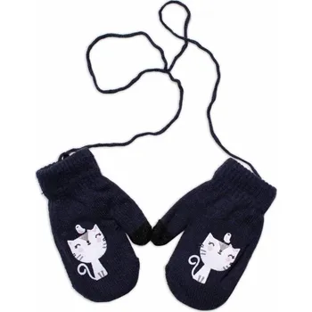 Rukavice Zimní dívčí rukavičky se šňůrkou Kočička - granátové 14 cm (od 4 let)