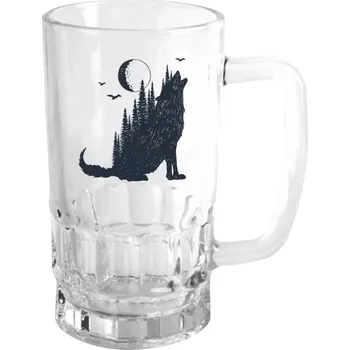 Sklenice Půllitr pro milovníky lesa - Vlk v lese - čirý