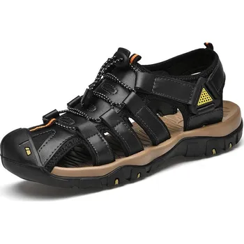 Dámské sandále Kožené pánské sandály římského stylu Barva: Černá, Velikost: 48