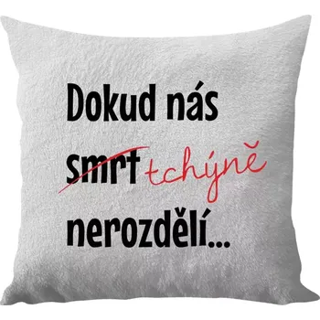 Polštář Polštář bílý 40x40 cm - dlouhý chlup Dokud nás tchýně nerozdělí