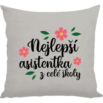 Polštář Polštář lněný 40x40 cm Nejlepší asistentka z celé školy