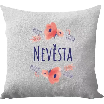 Polštář Polštář bílý 40x40 cm - dlouhý chlup Nevěsta - fialové květiny