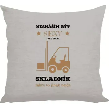 Polštář Polštář lněný 40x40 cm Nesnáším být sexy, ale jsem skladník