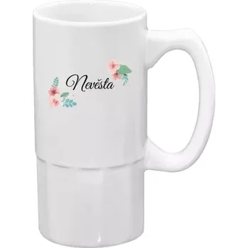 Sklenice Půllitr bílý vysoký Nevěsta - růžovomodré květiny