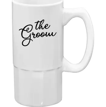Sklenice Půllitr bílý vysoký The Groom - nápis