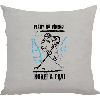Polštář Polštář lněný 40x40 cm Plány na víkend - hokej a pivo
