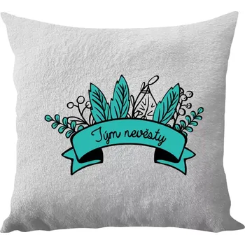 Polštář Polštář bílý 40x40 cm - dlouhý chlup Tým nevěsty - zelené lupeny