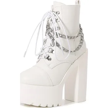 Dámské kozačky Kotníkové boty na vysokém podpatku s řetězy GoodDayGirl Fashion Barva: Bílá, Velikost: 34