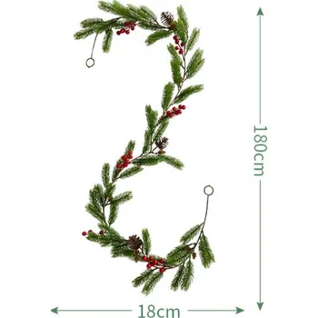 Vánoční ozdoba Borovicová vánoční girlanda se šiškami a červenými koulemi (180x18 cm)