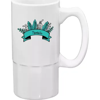 Sklenice Půllitr bílý vysoký Nevěsta - zelené lupeny