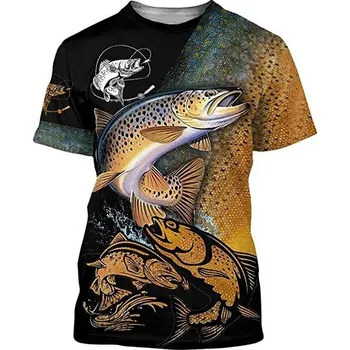 Pánské tričko Originální barevné tričko pro rybaře 3D vzor ryba Velikost: 3XL, Barva (Varianta): Tričko