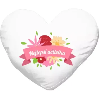 Polštář Polštář srdce 40x35 cm Nejlepší učitelka - barevné květiny