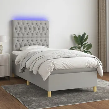 Postel vidaXL Box spring postel s matrací a LED 90x190 cm textil [3135641] Barva: světle šedá
