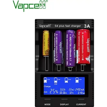 Nabíječka baterií Vapcell S4+ univerzální chytrá 3A rychlo nabíječka pro články Li-ion / Ni-MH / Ni-Cd V3.0 (nabíječka pro většinu typů nabíjecích akumulátorů)